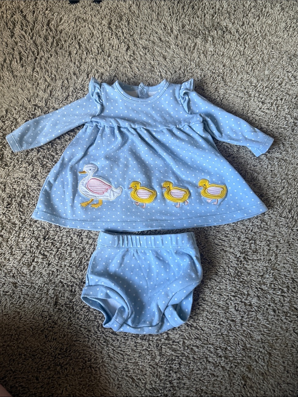 Angel Dear Baby Blue Polka Dot Duck Dress with Bloomers